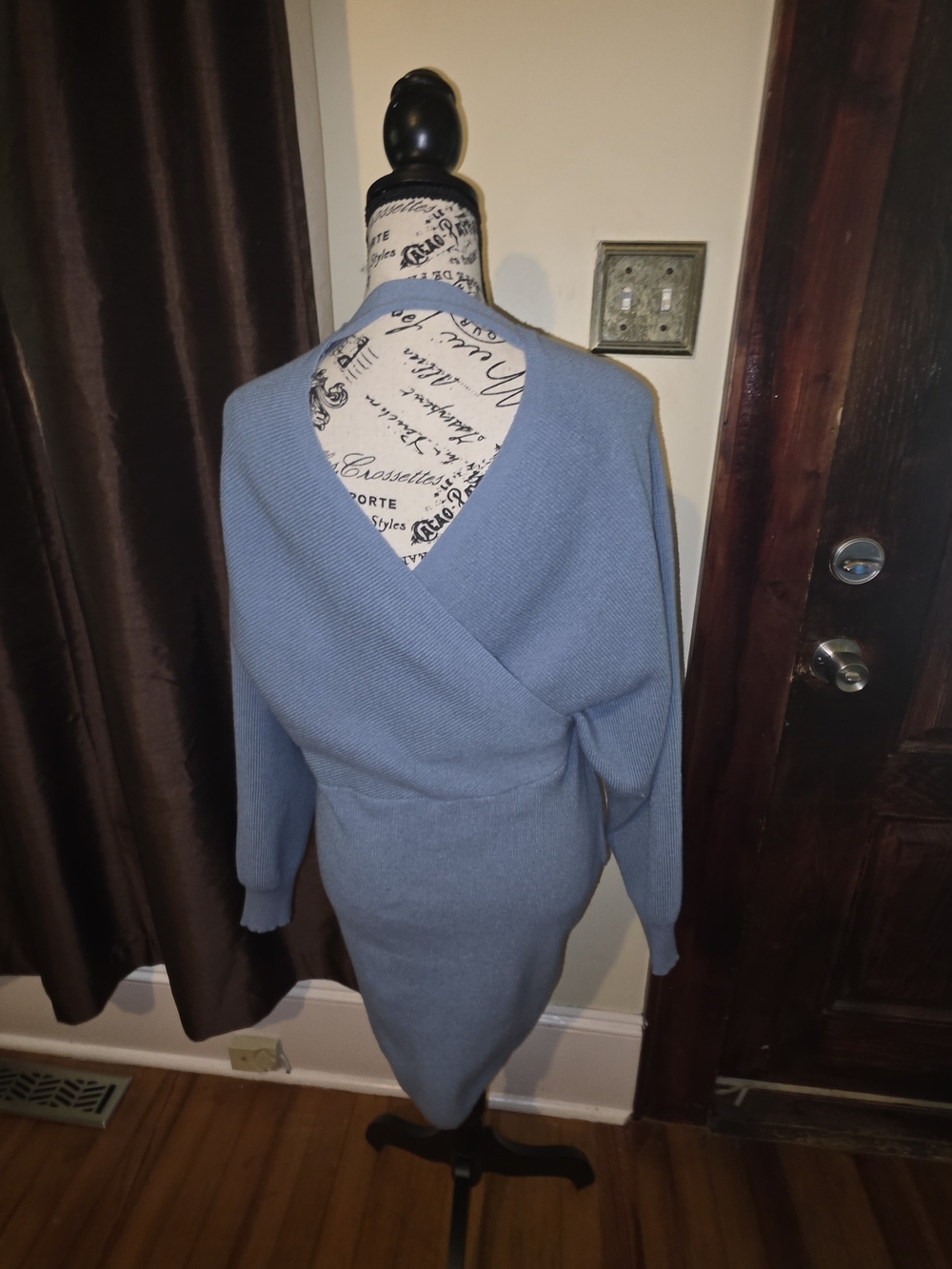 Crossover V Neck Batwing Long Sleeve Mini Casual Sweater Dress XL